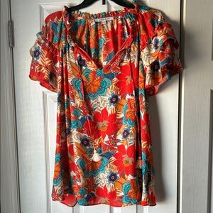 Rose & Olive Red and Blue Floral Blouse size 1X